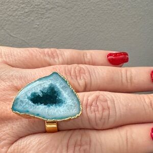 Blue and Gold Geode Statement Ring